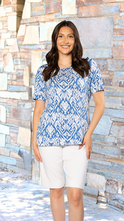Ikat Print Stretch Short Sleeve T-Shirt #167 - Blue