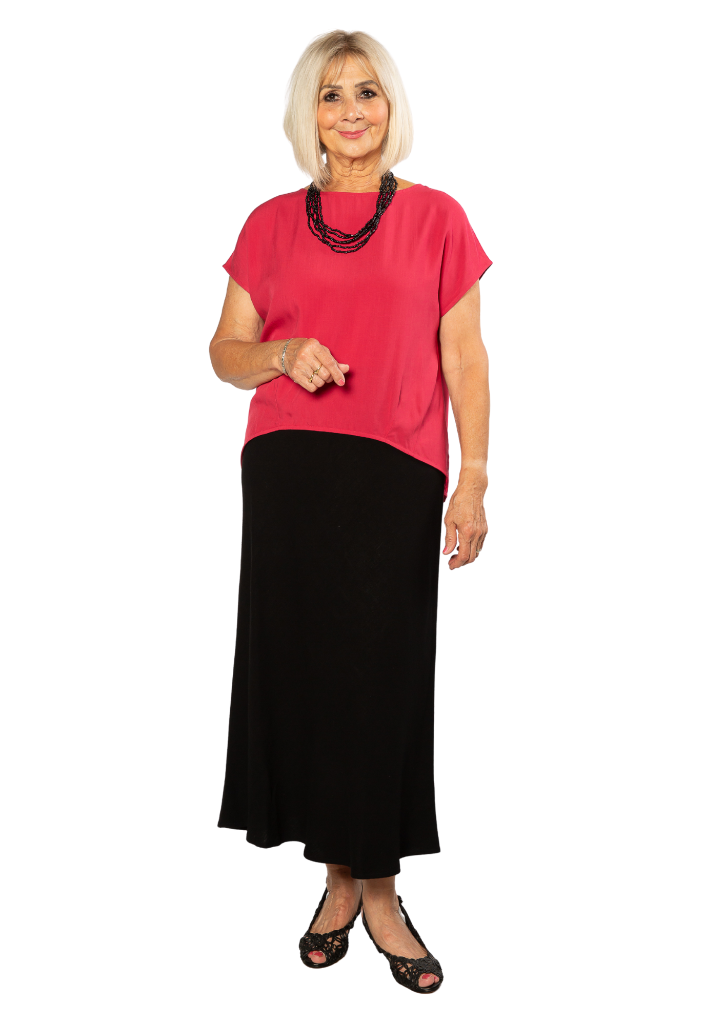 Extended Cap Sleeve Scoop Hem Top #627 Cranberry