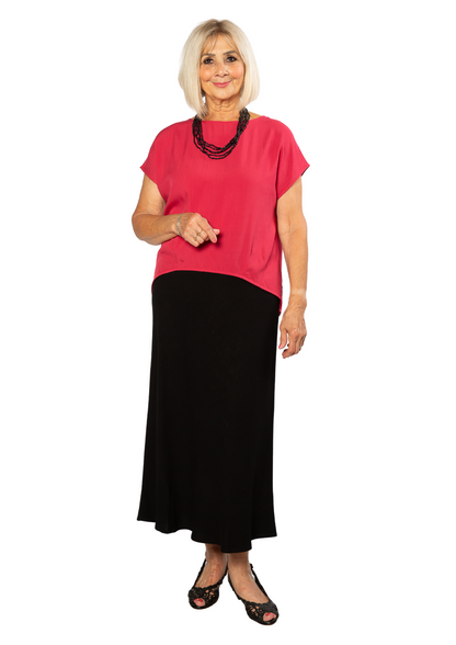 Extended Cap Sleeve Scoop Hem Top #627 Cranberry