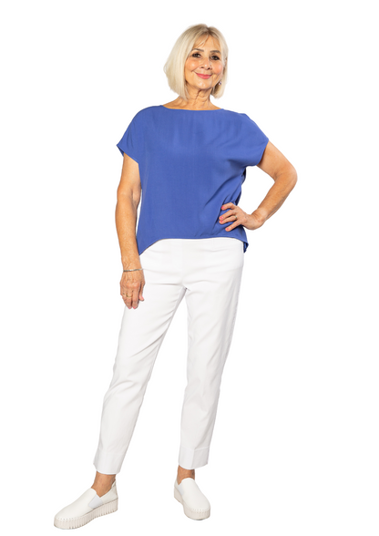 Extended Cap Sleeve Scoop Hem Top #627 Blue