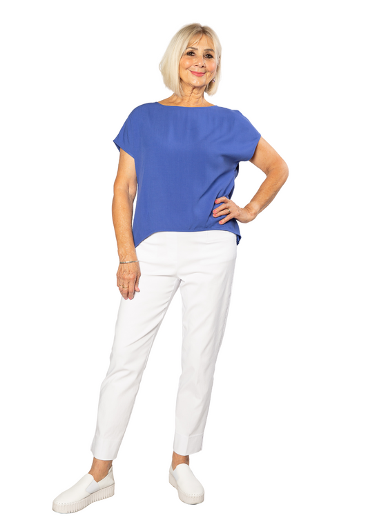 Extended Cap Sleeve Scoop Hem Top #627 Blue