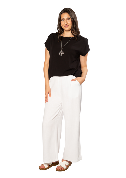 Linen Blend Wide Leg Pant with Pockets #6646 - White