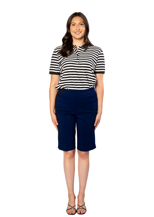 Pull on bengaline knee length short #6255 Navy