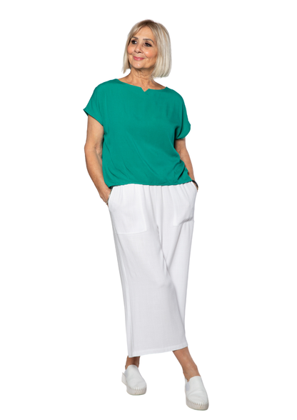 Extended Cap Sleeve Scoop Hem Top #627 Green