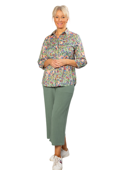 Linen Blend 3/4 Length Pant with Pockets #6678 - Thyme