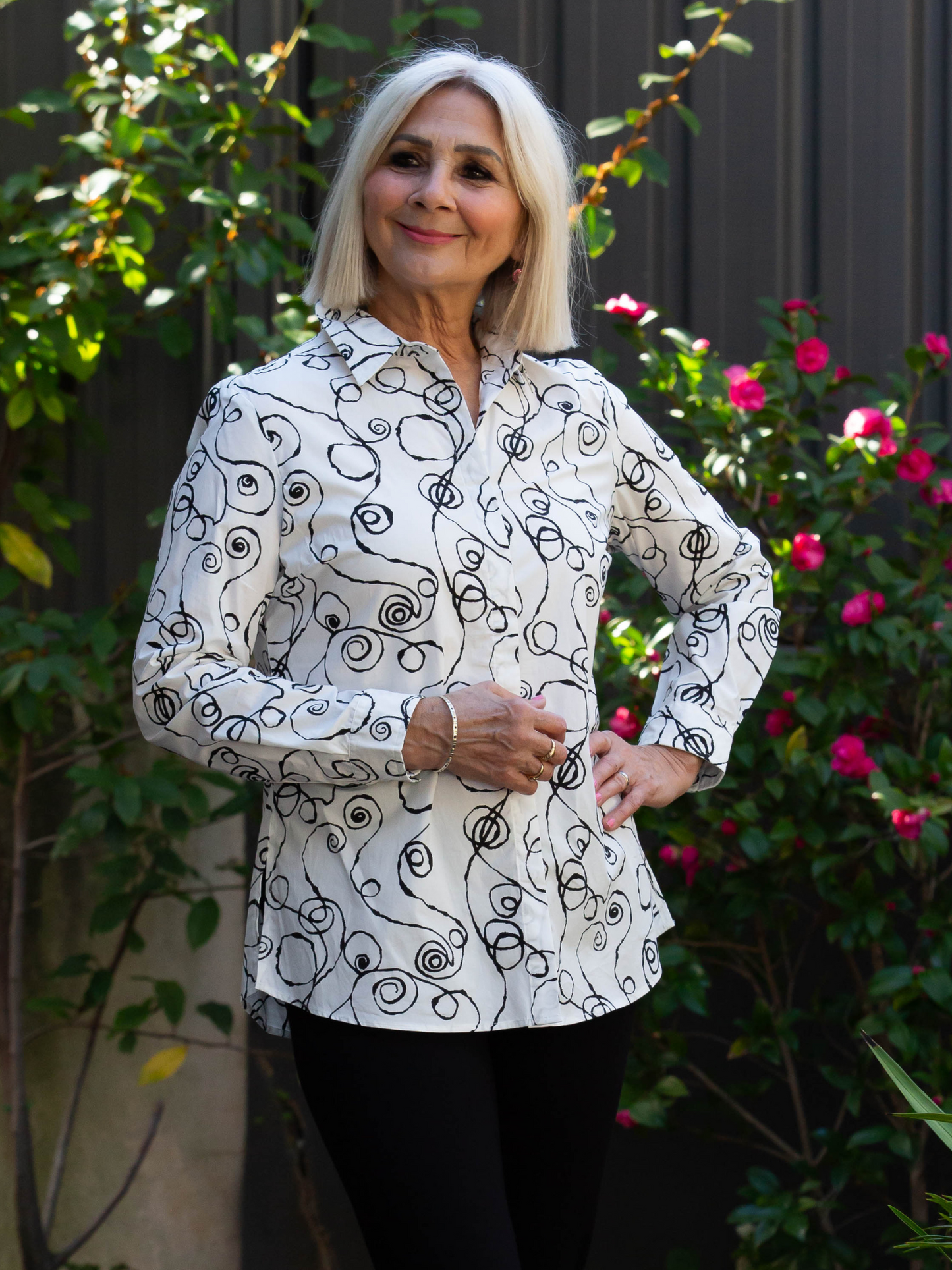 Monotone Swirl Print Classic Fit Shirt - 3079