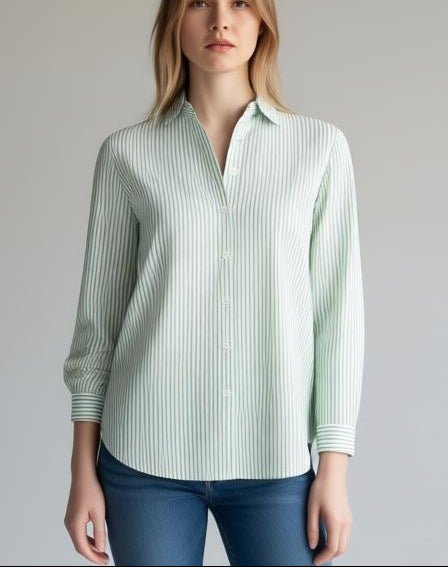 Cotton Stripe 3/4 Sleeve Shirt #3086 – Green