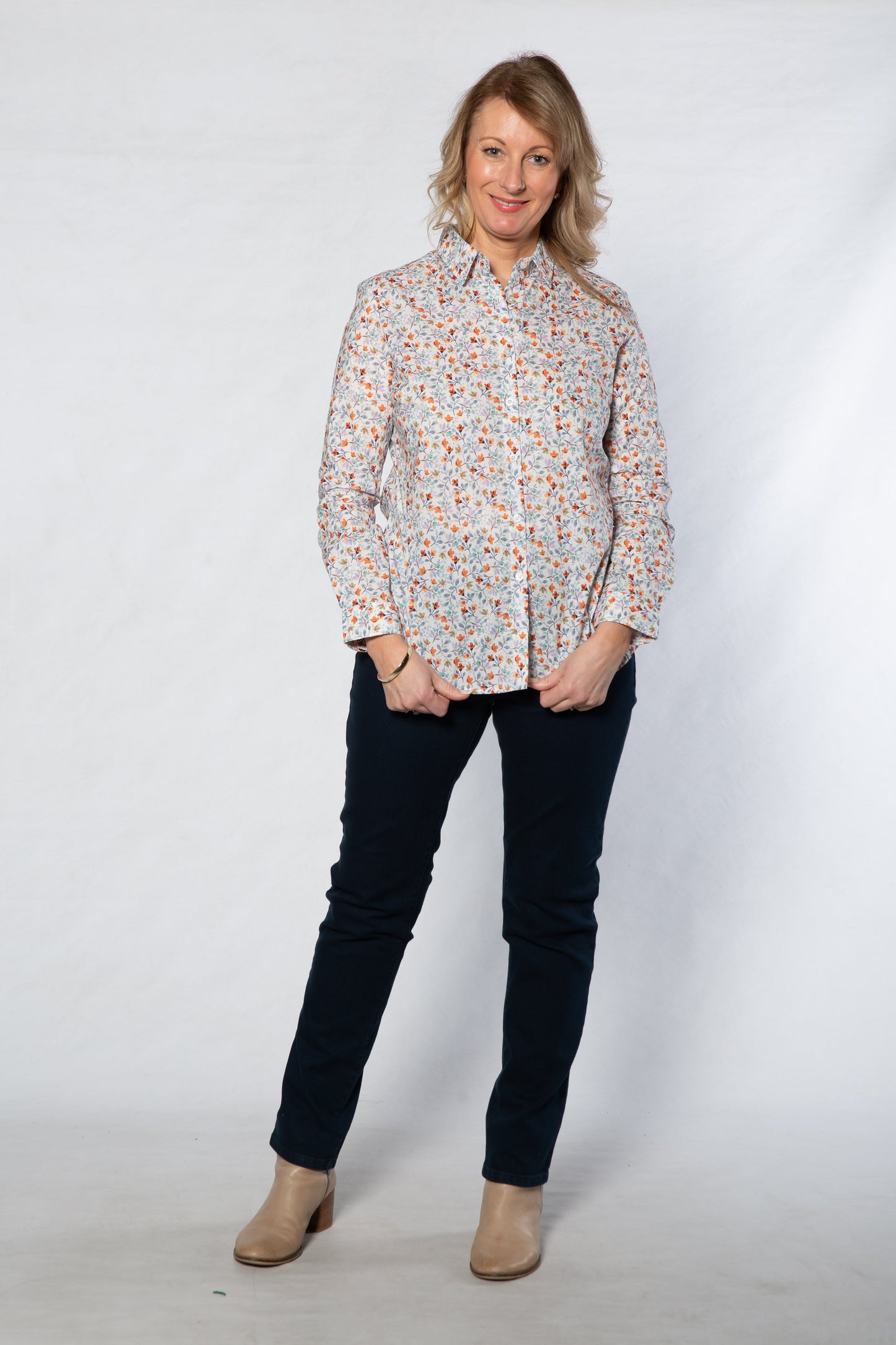 Small floral print cotton long sleeve shirt #3134 - Paprika Multi