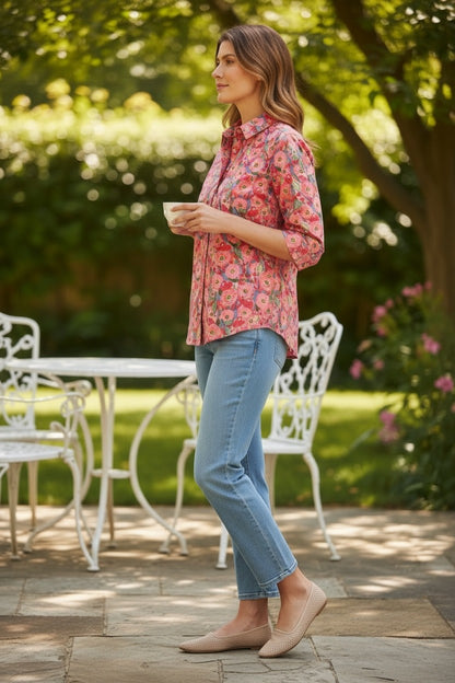 Cottage Garden Print 3/4 Sleeve Pure Cotton Shirt #3143