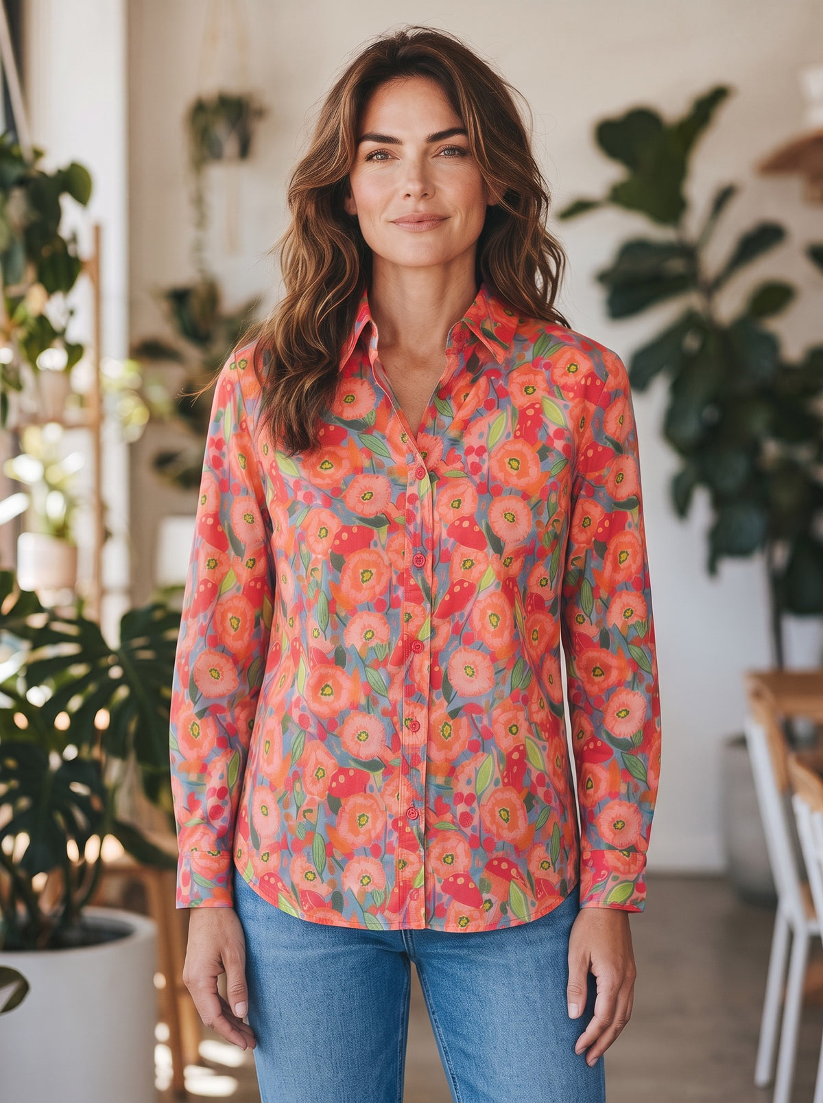Cottage Garden Print 3/4 Sleeve Pure Cotton Shirt #3143