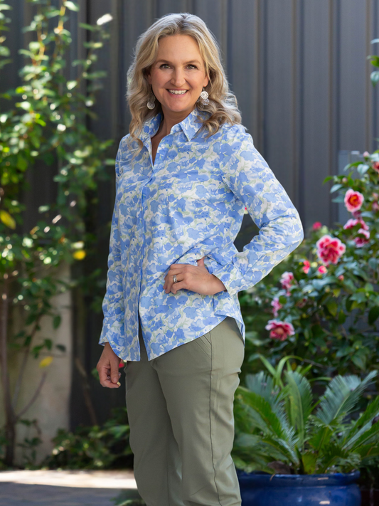 Blue Floral Leaf Print Classic Fit Shirt - 3160
