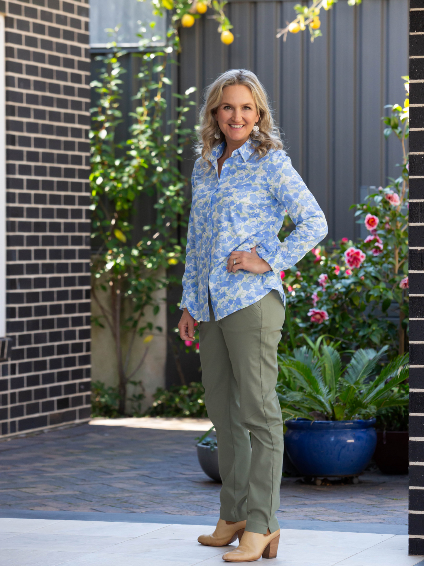 Blue Floral Leaf Print Classic Fit Shirt - 3160