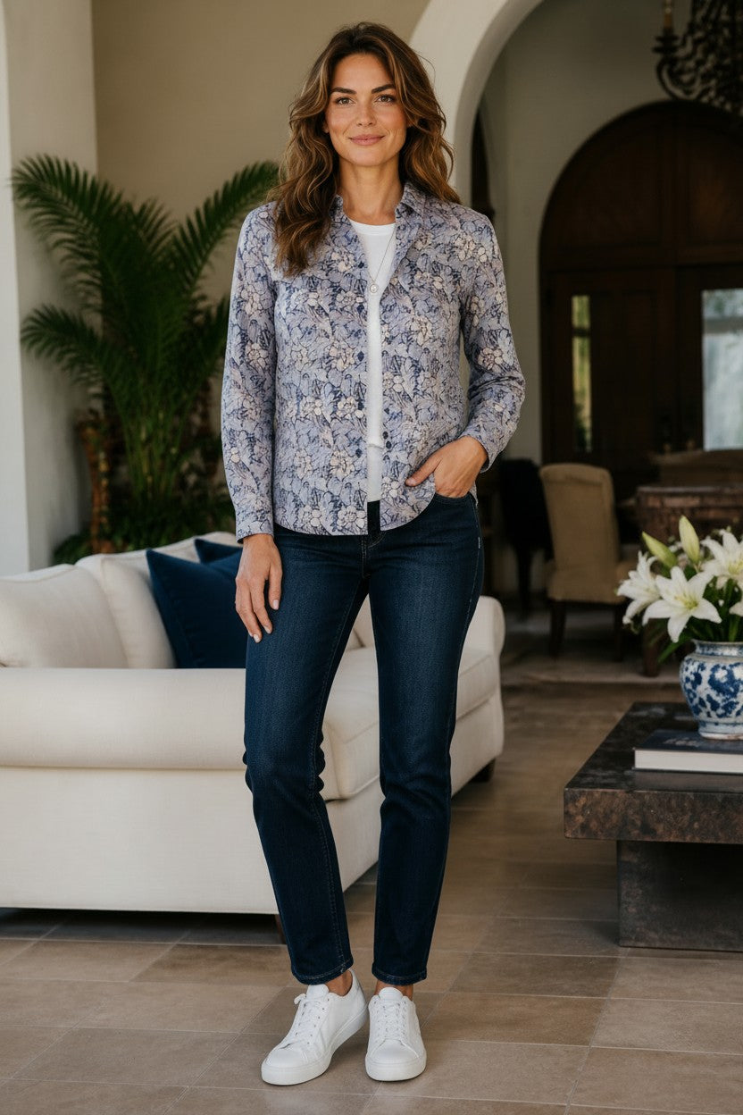Long Sleeve Morris Floral Print Shirt – Style 3512 | Blue