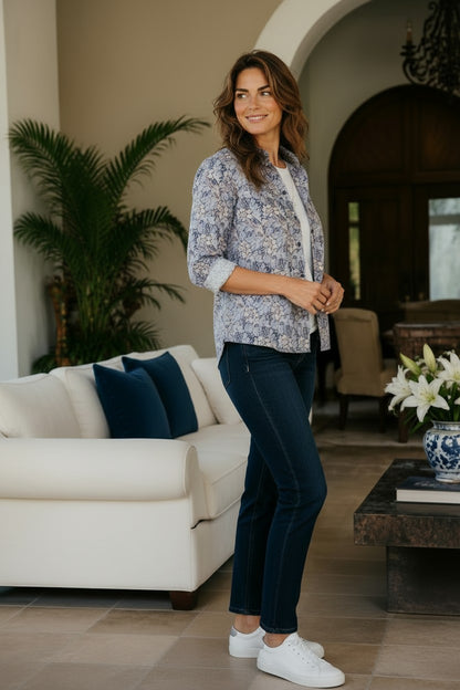 Long Sleeve Morris Floral Print Shirt – Style 3512 | Blue