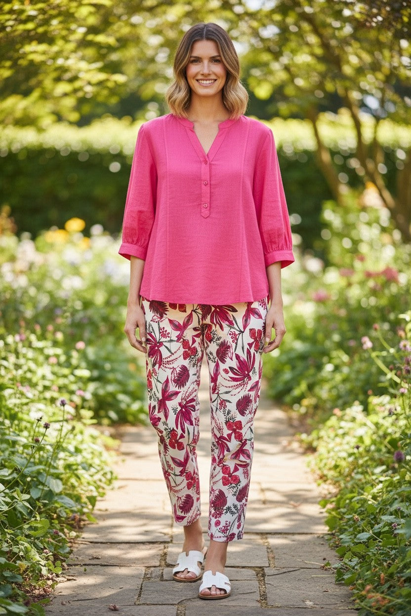 Pink & Cobalt Blue Hi-Low Hem Blouse Style 3562
