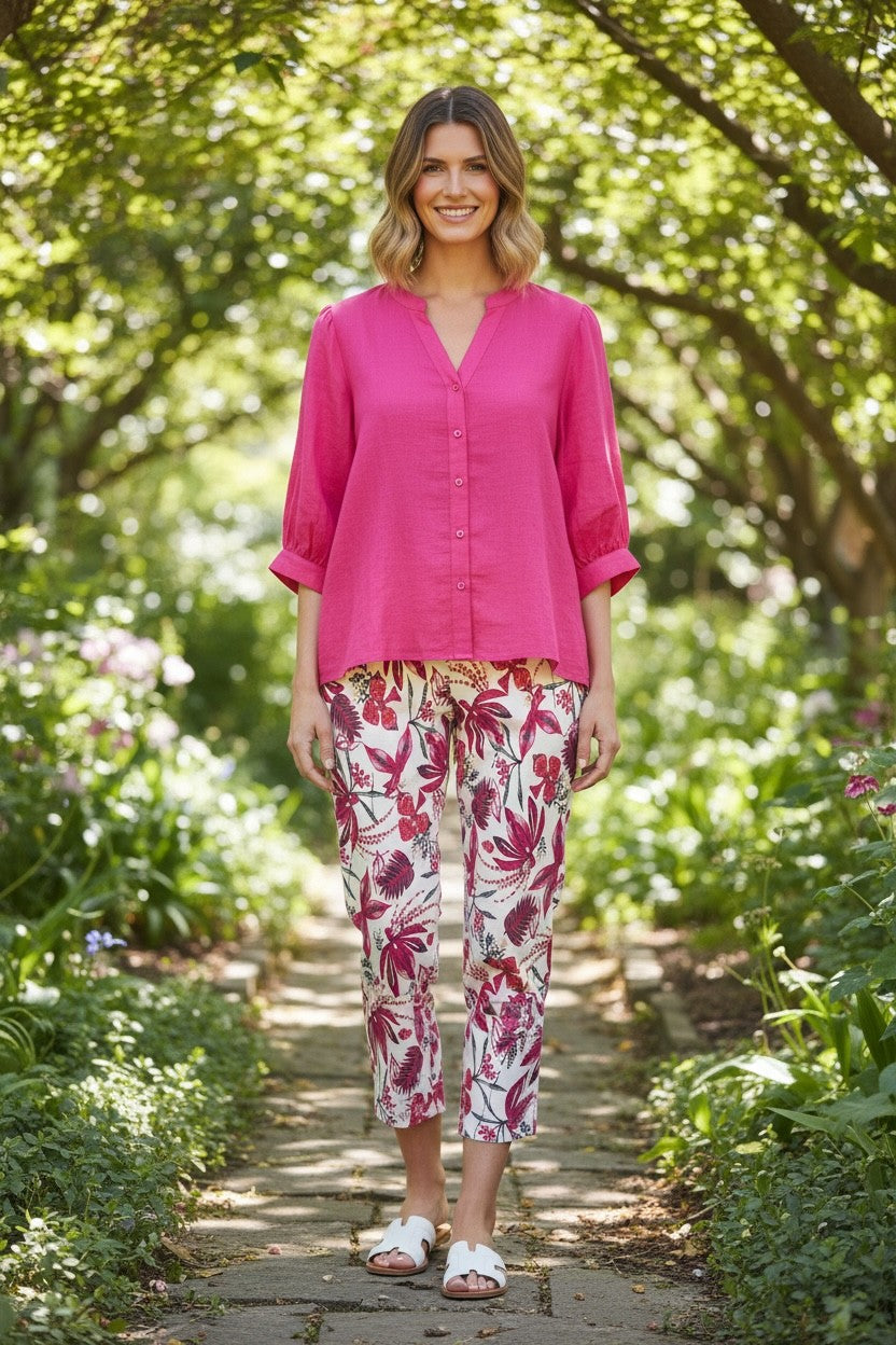 Pink & Cobalt Blue Hi-Low Hem Blouse Style 3562
