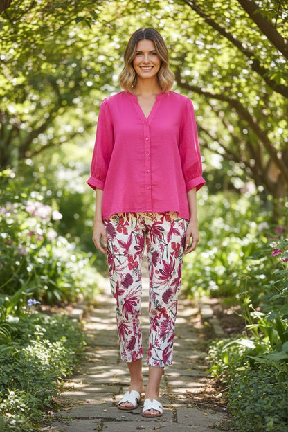 Pink & Cobalt Blue Hi-Low Hem Blouse Style 3562