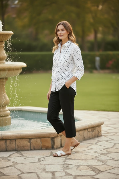 Cotton Spot Print Relaxed Fit 3/4 Sleeve Shirt #3588