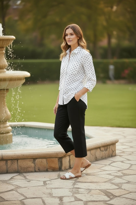 Cotton Spot Print Relaxed Fit 3/4 Sleeve Shirt #3588