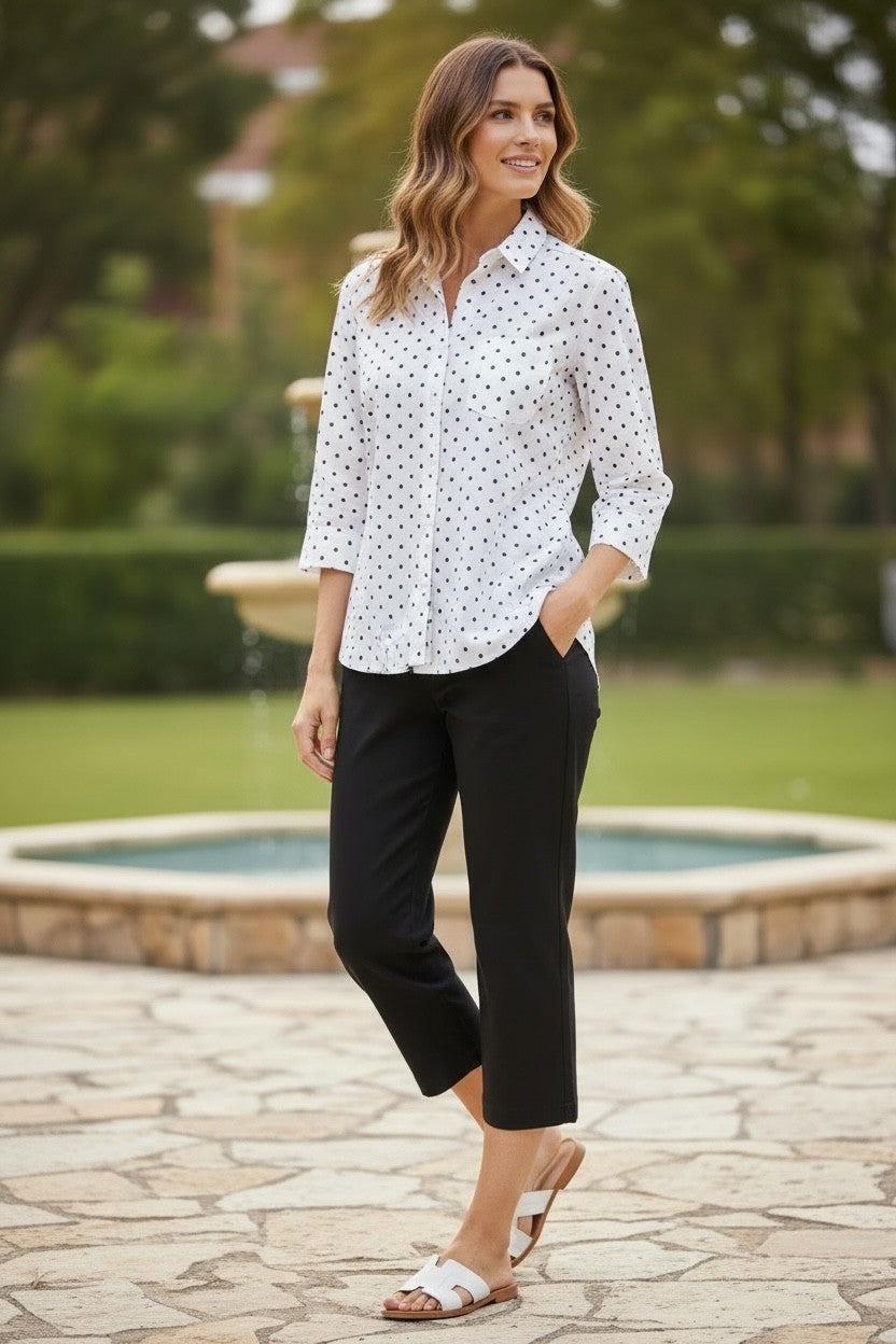 Cotton Spot Print Relaxed Fit 3/4 Sleeve Shirt #3588