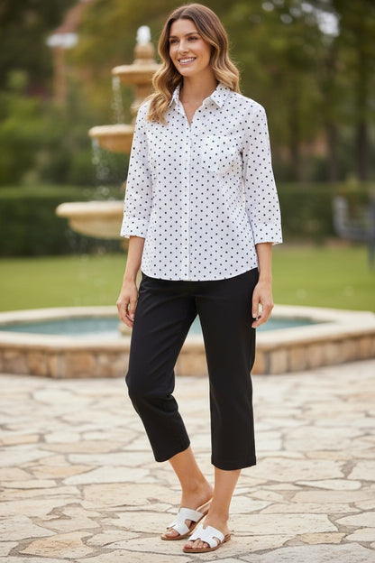 Cotton Spot Print Relaxed Fit 3/4 Sleeve Shirt #3588