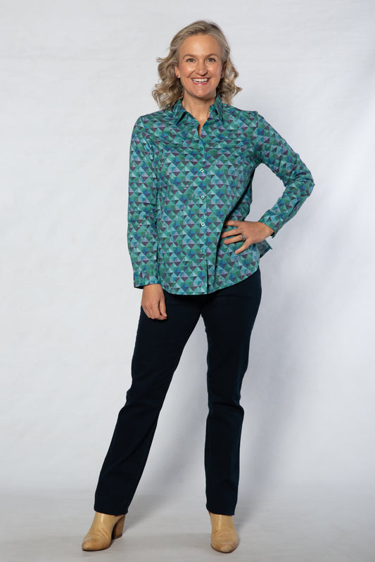 Long sleeve diamond print shirt - #3590 GREEN