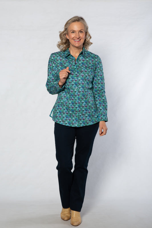 Long sleeve diamond print shirt - #3590 GREEN