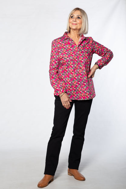Long sleeve diamond print shirt - #3590 PINK