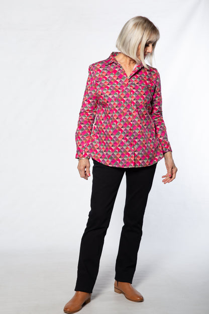 Long sleeve diamond print shirt - #3590 PINK