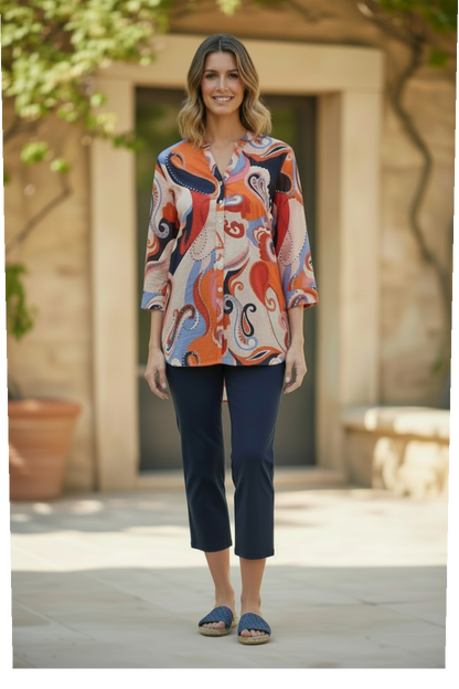 Tab Sleeve Paisley Print Overshirt – #3609 Green & Navy