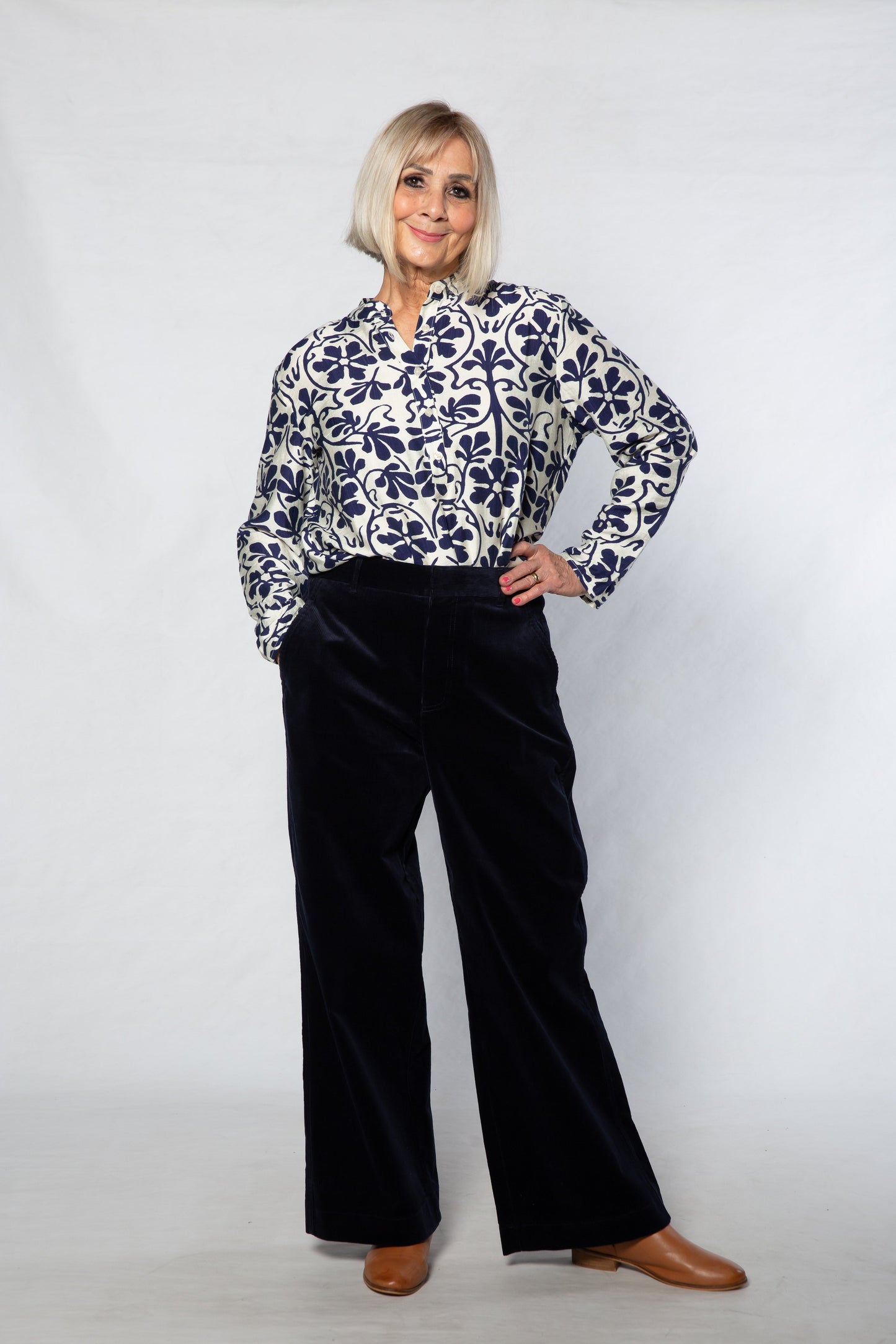 Wide Leg Cord Pant – Navy | #6024
