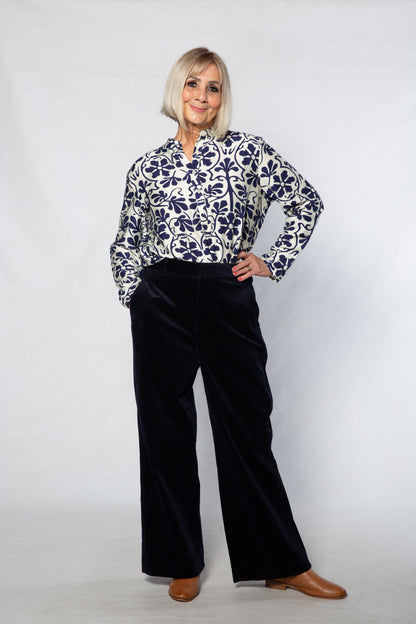 Wide Leg Cord Pant – Navy | #6024