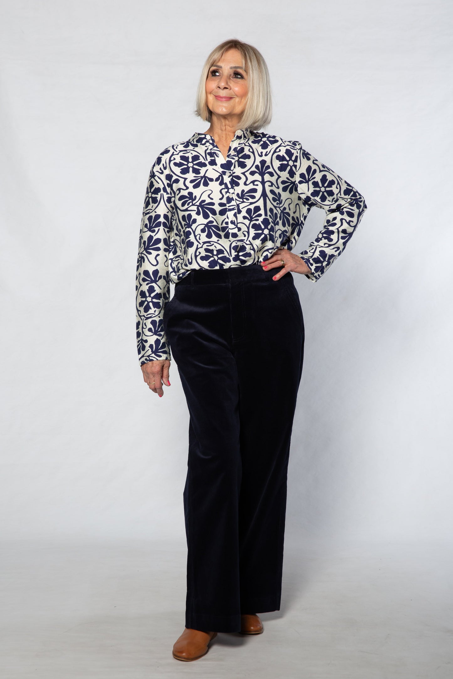 Wide Leg Cord Pant – Navy | #6024