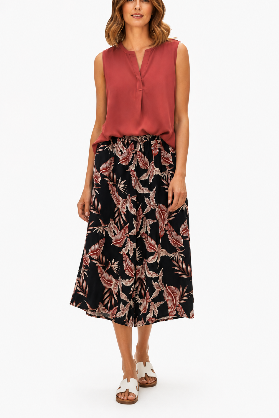 Drop Neck Front Pleat Sleeveless Pop-over Top #384