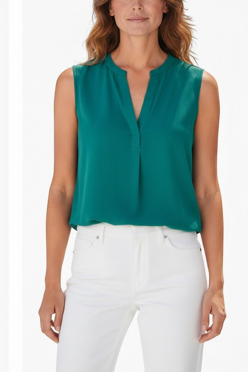 Drop Neck Front Pleat Sleeveless Pop-over Top #384