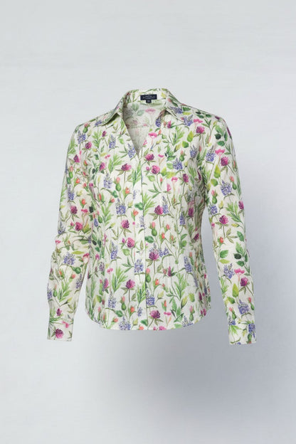 Ivory Multi Floral Cotton Shirt | Long Sleeve #3882