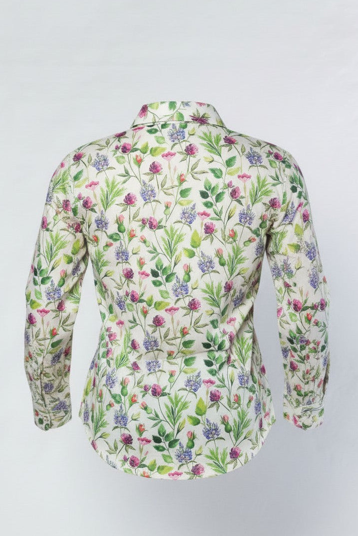 Ivory Multi Floral Cotton Shirt | Long Sleeve #3882