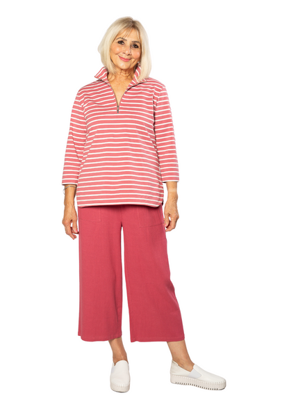 Linen Blend 3/4 Length Pant with Pockets #6678 - Cranberry