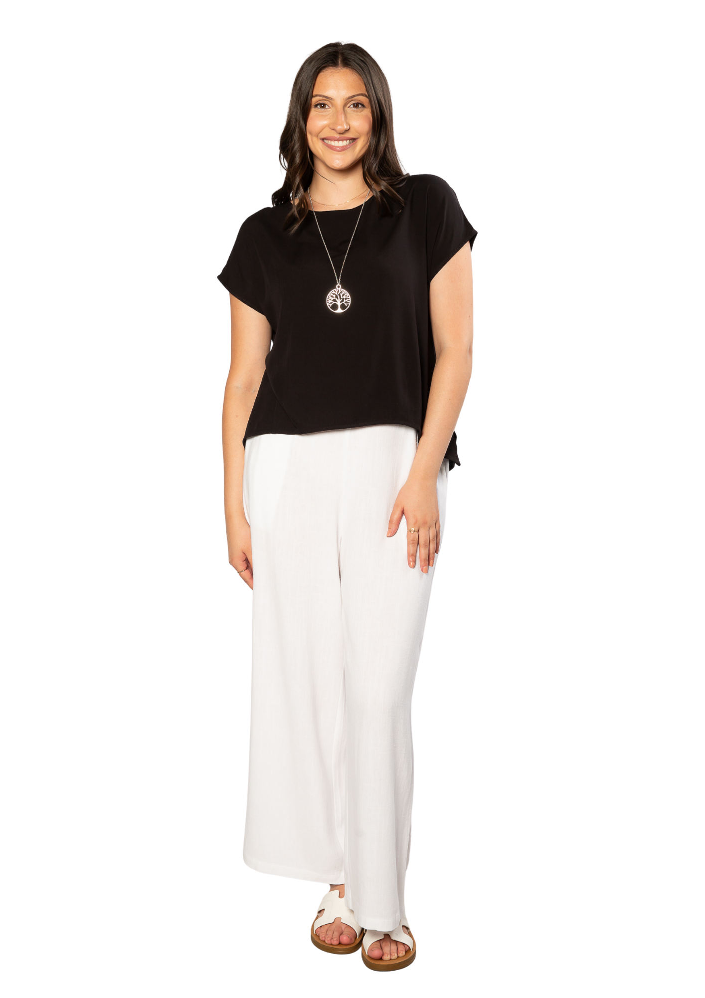 Extended Cap Sleeve Scoop Hem Top #627 Black