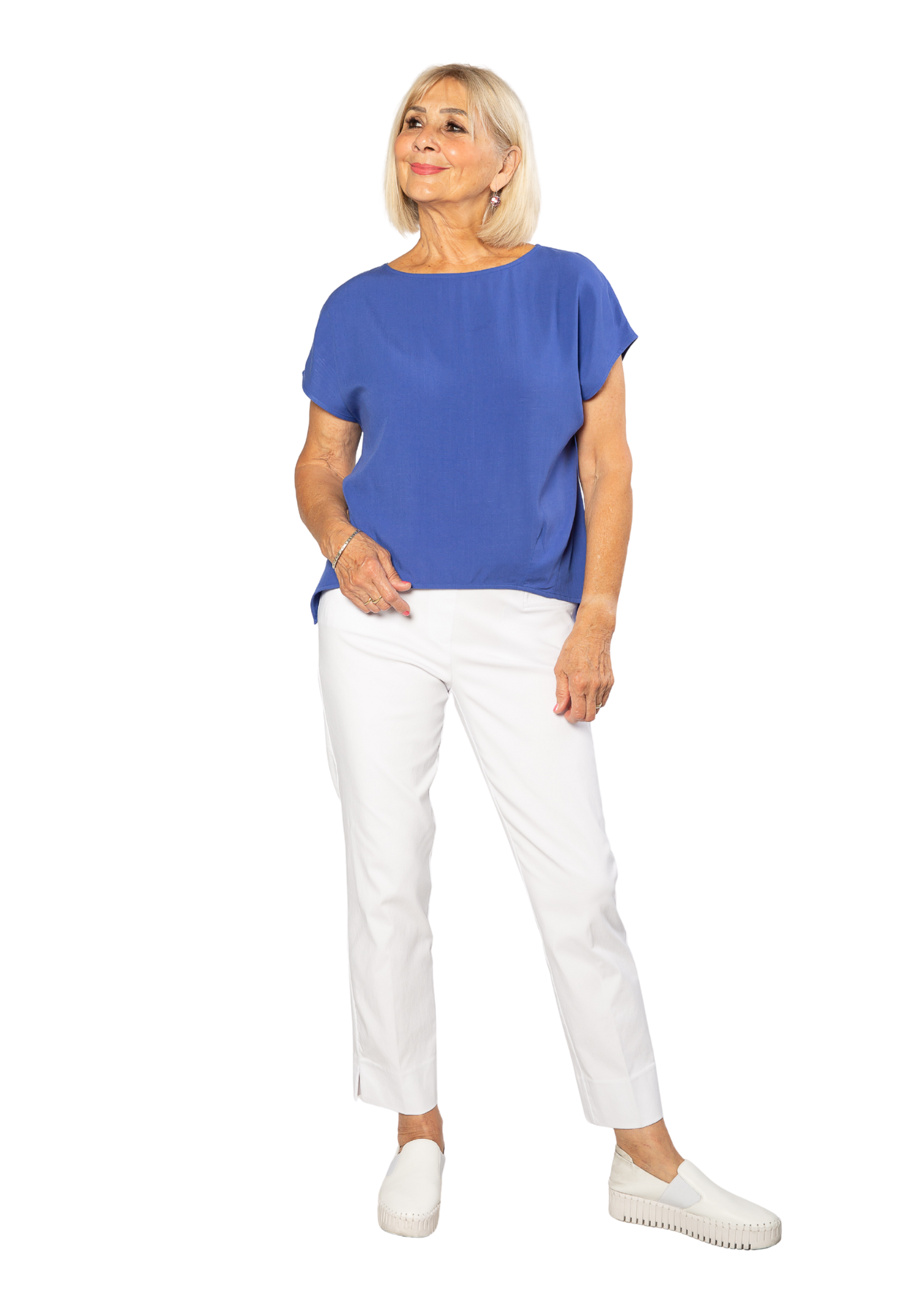Extended Cap Sleeve Scoop Hem Top #627 Blue