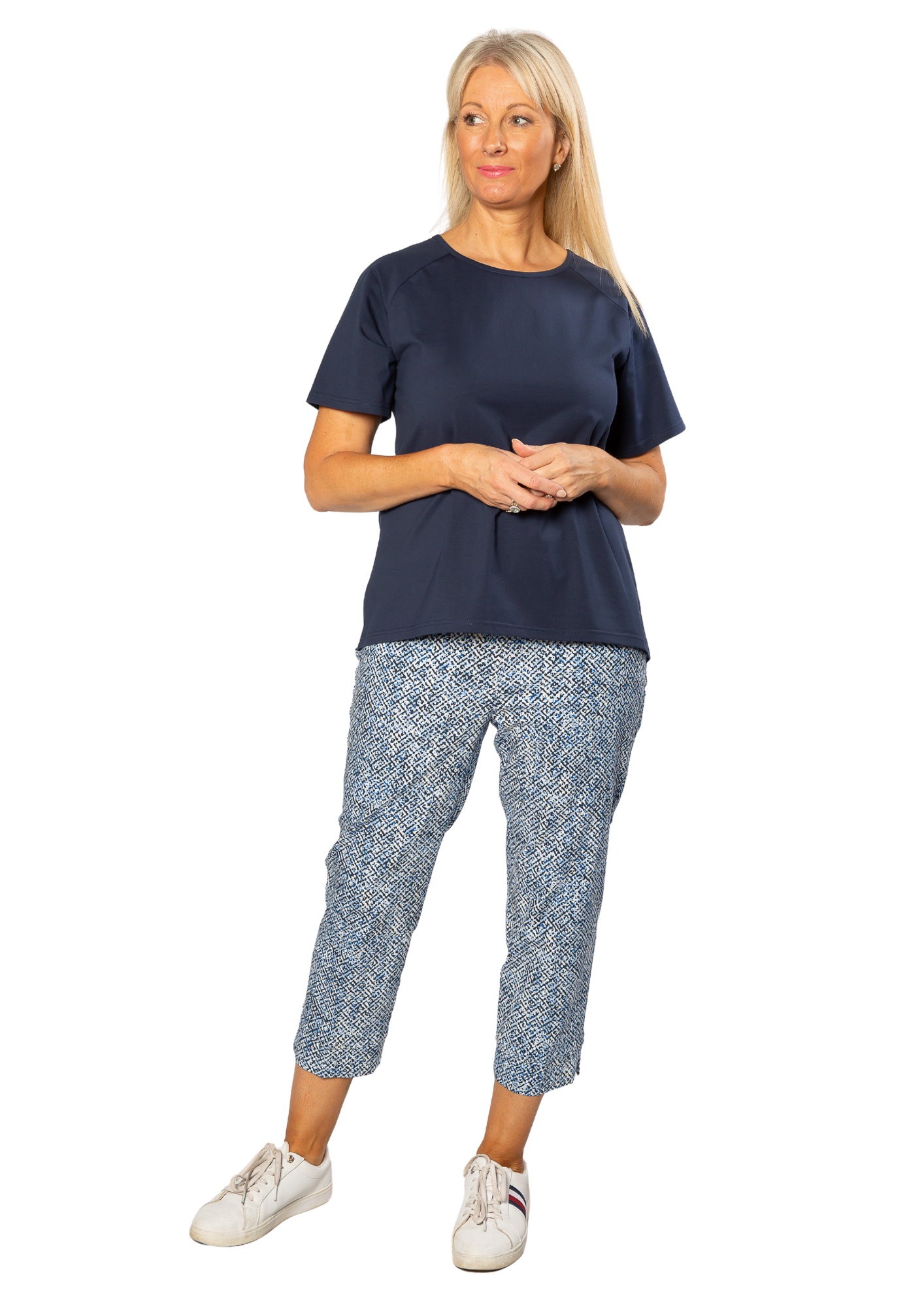 Printed bengaline 3/4 length pant - Blue #6722
