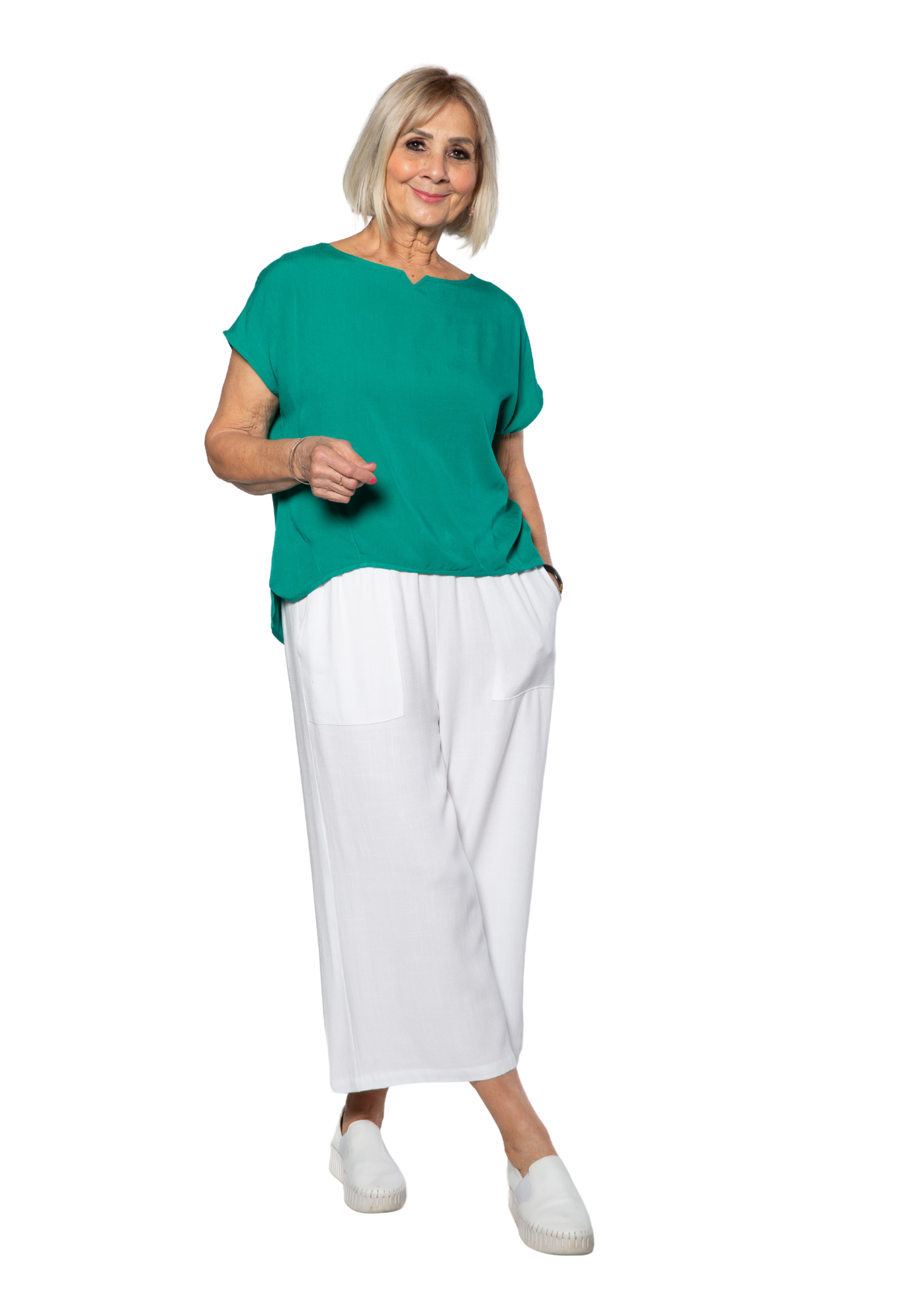 Extended Cap Sleeve Scoop Hem Top #627 Green