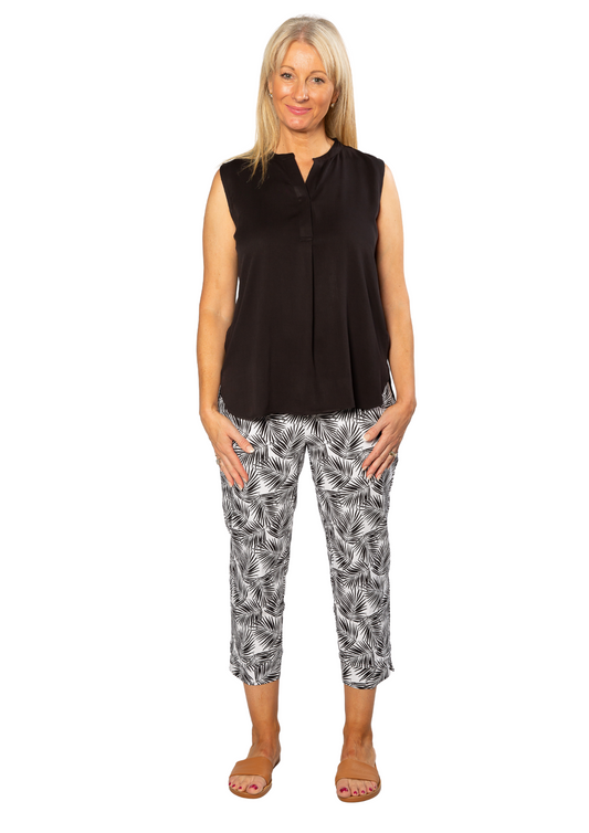 Printed bengaline 3/4 length pant - Black Palm #6767