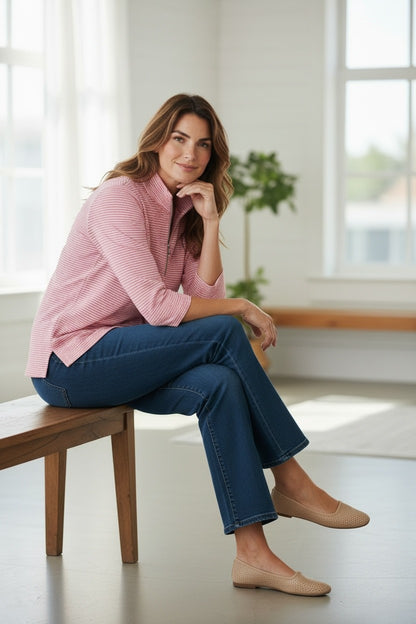 Half-Zip Yarn-Dyed Stripe Polo Top Style #232