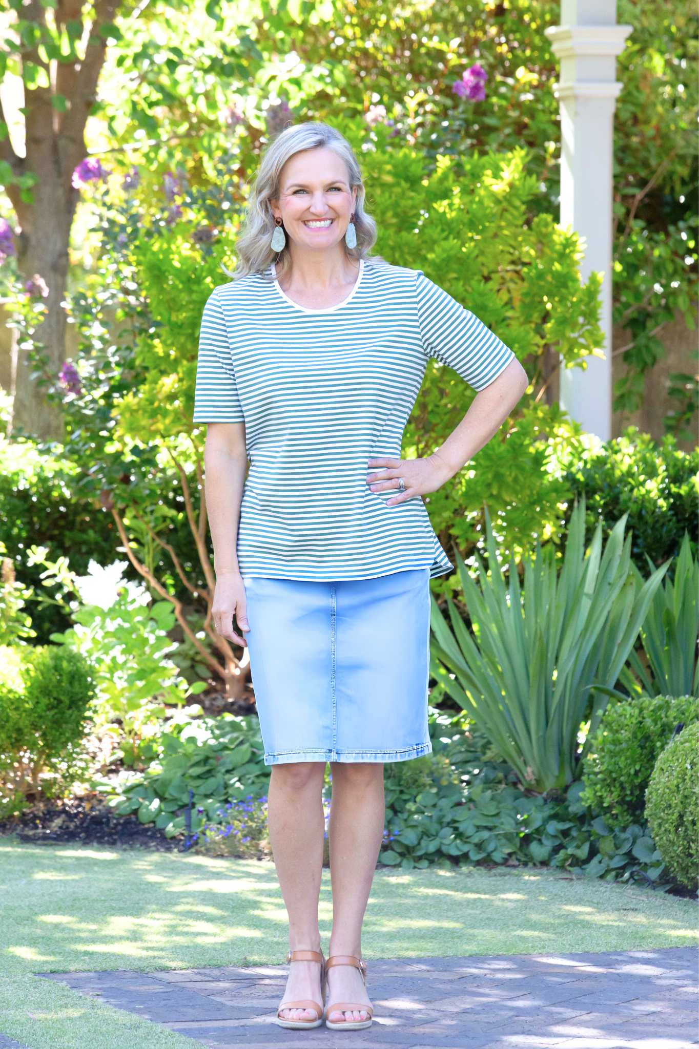 Stretch Cotton Pull-on Denim Skirt with pockets - #4010 White