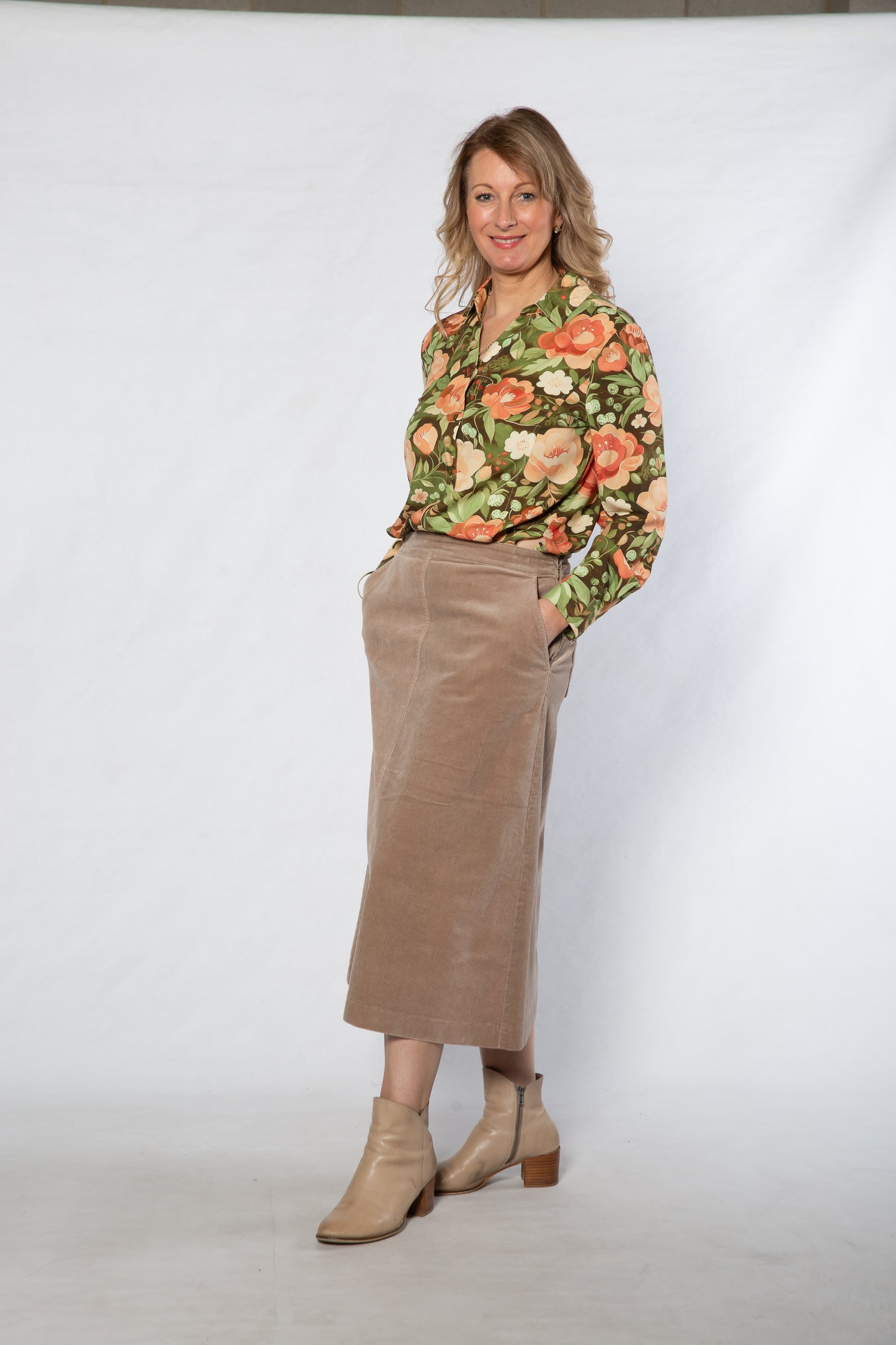 Stretch Corduroy A-Line Skirt – #4311 Latte