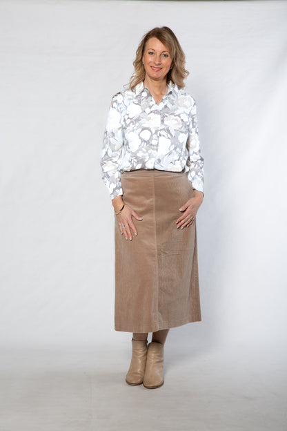 Stretch Corduroy A-Line Skirt – #4311 Latte