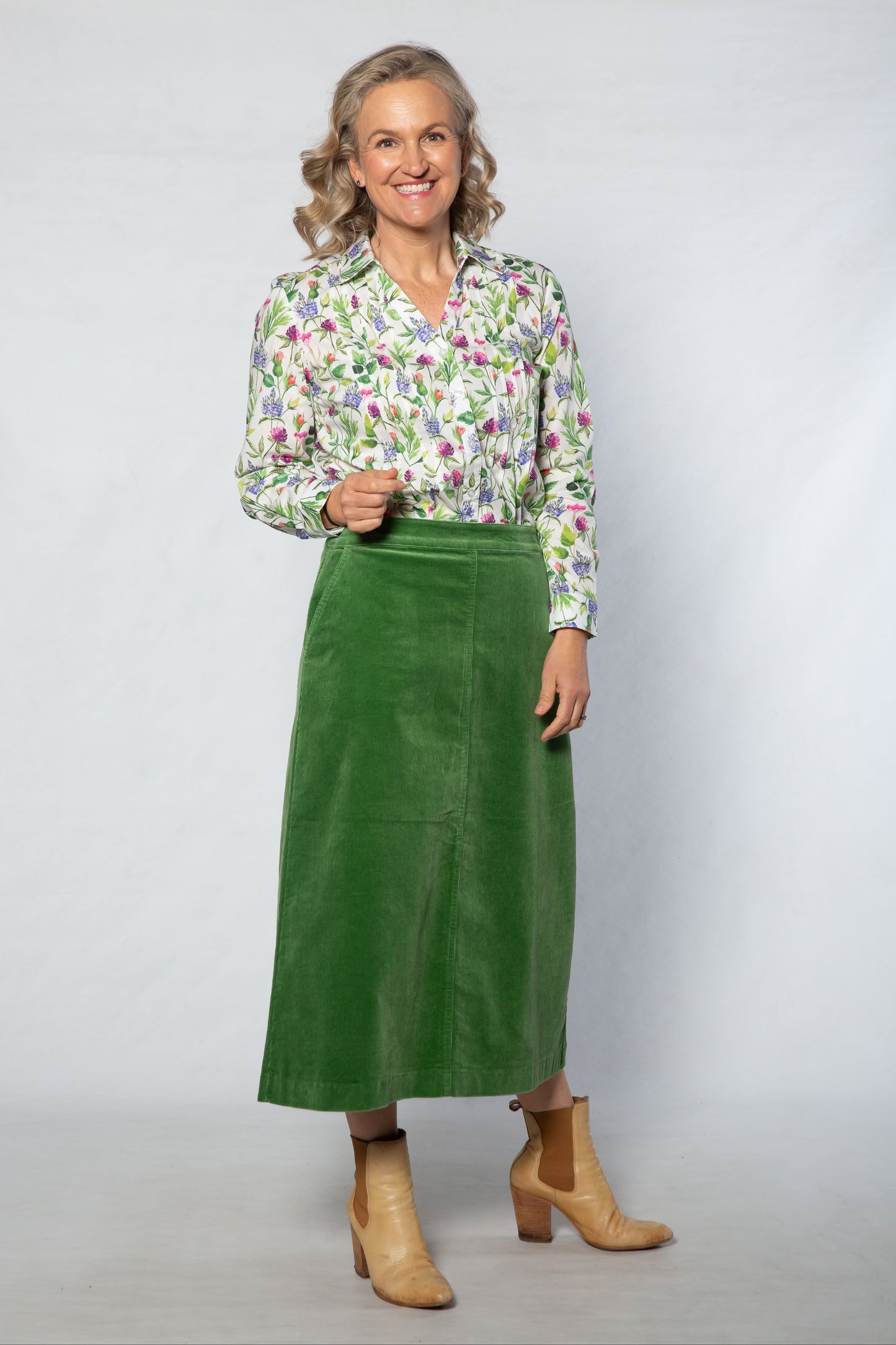 Stretch Corduroy A-Line Skirt – Green