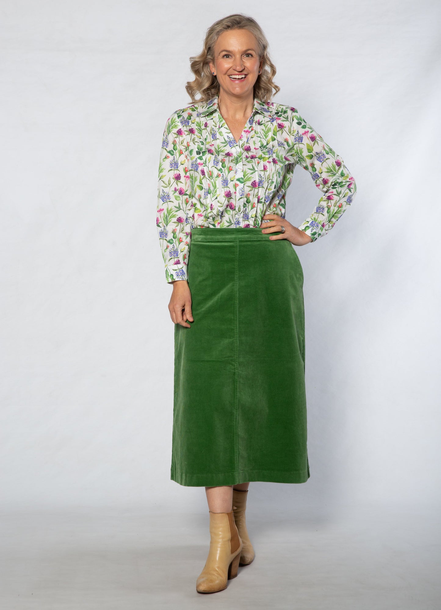 Stretch Corduroy A-Line Skirt – Green