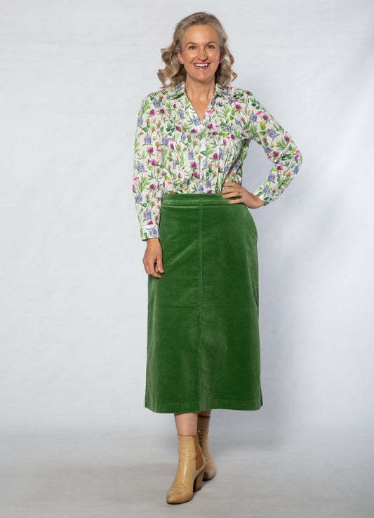 Stretch Corduroy A-Line Skirt – Green